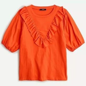 J. Crew Orange Ruffle Bib Top